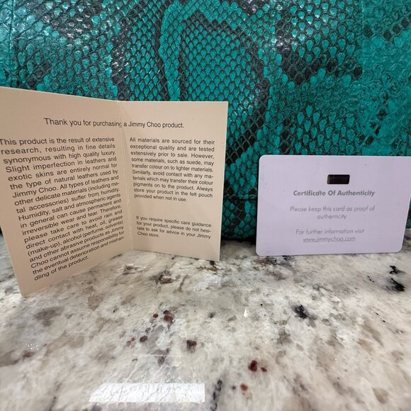 Jimmy Choo SUPER RARE EUC w/COA Justine Satchel Green Python Snakeskin - Picture 8 of 10